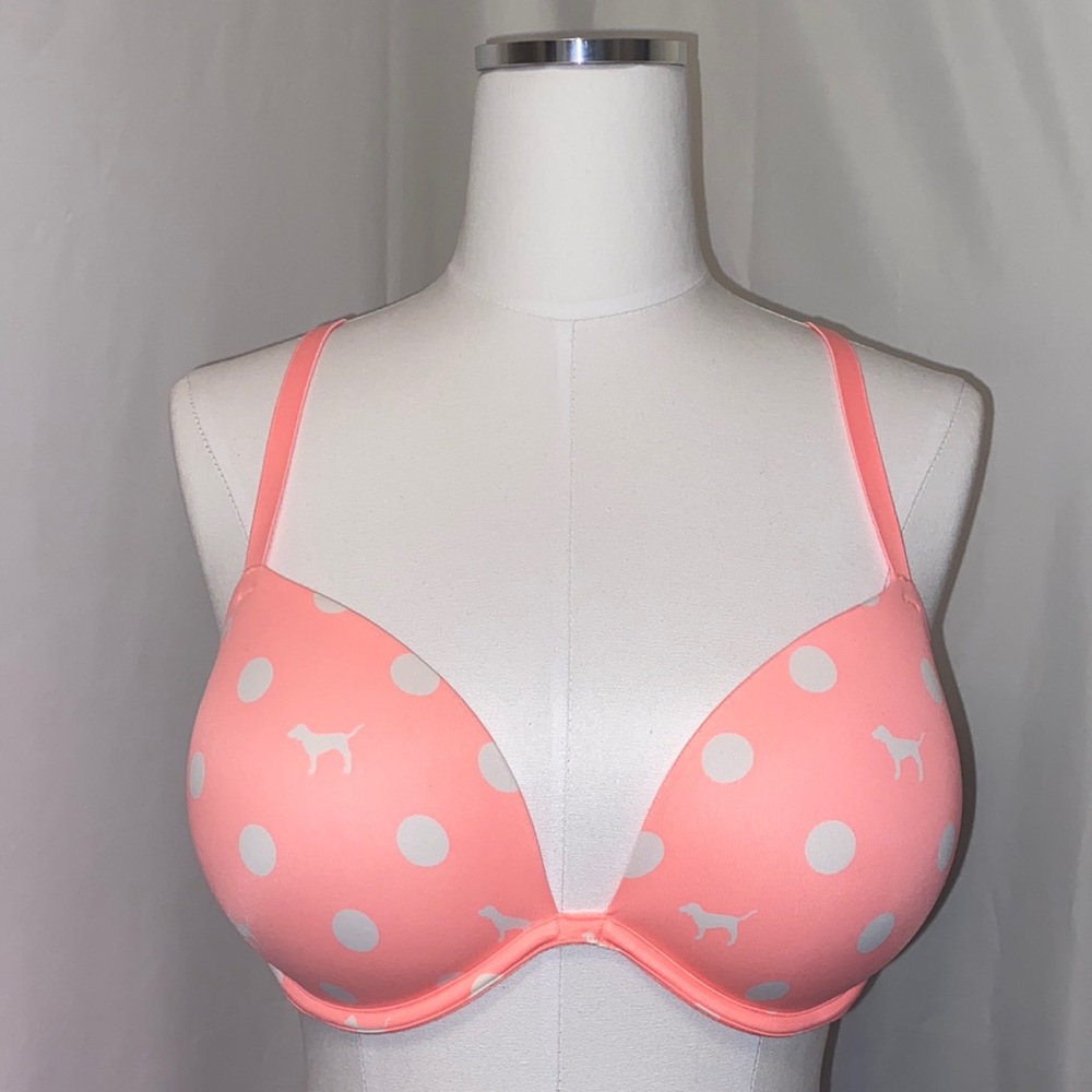 Coral PINK Polka Dot Super Push Up Bra